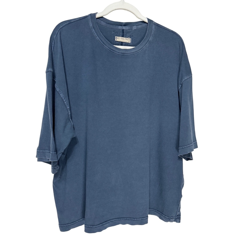 Free People We The Free Oversized Crew Neck Seam Detail T-Shirt Blue Size M